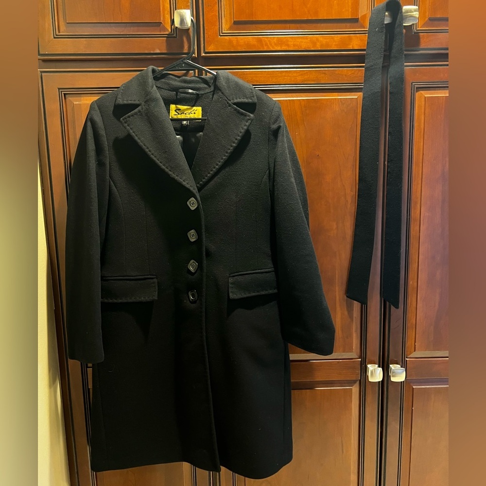 Vintage Sachi Lambs Wool Black Mid-Length Dress Coat - 8P